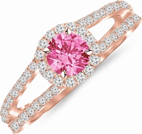 0.92 Carat 14K White Gold Classic Split Shank Modern Contemporary Halo Diamond Engagement Ring with a 0.5 Carat Natural Pink Sapphire Center (Heirloom Quality)