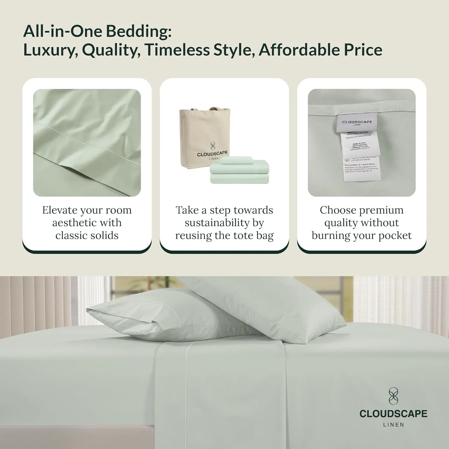 100% Egyptian Cotton Sheets Full Size, 4 Pcs Luxury Bedding Set, 1000 Thread Count Egyptian Cotton,Hotel Quality, Silky Soft, Breathable and Durable, Deep Pockets up to 17, Mineral