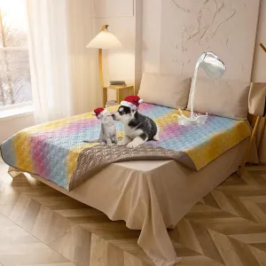 100% Waterproof Dog Bed Cover 52x82 inch Reversible Changing Pad Reusable Camping Mat for Kids/Pet/Dog/Cat Washable Geometric Embroidery Blanket Patchwork Rainbow Ombre Printed Gray