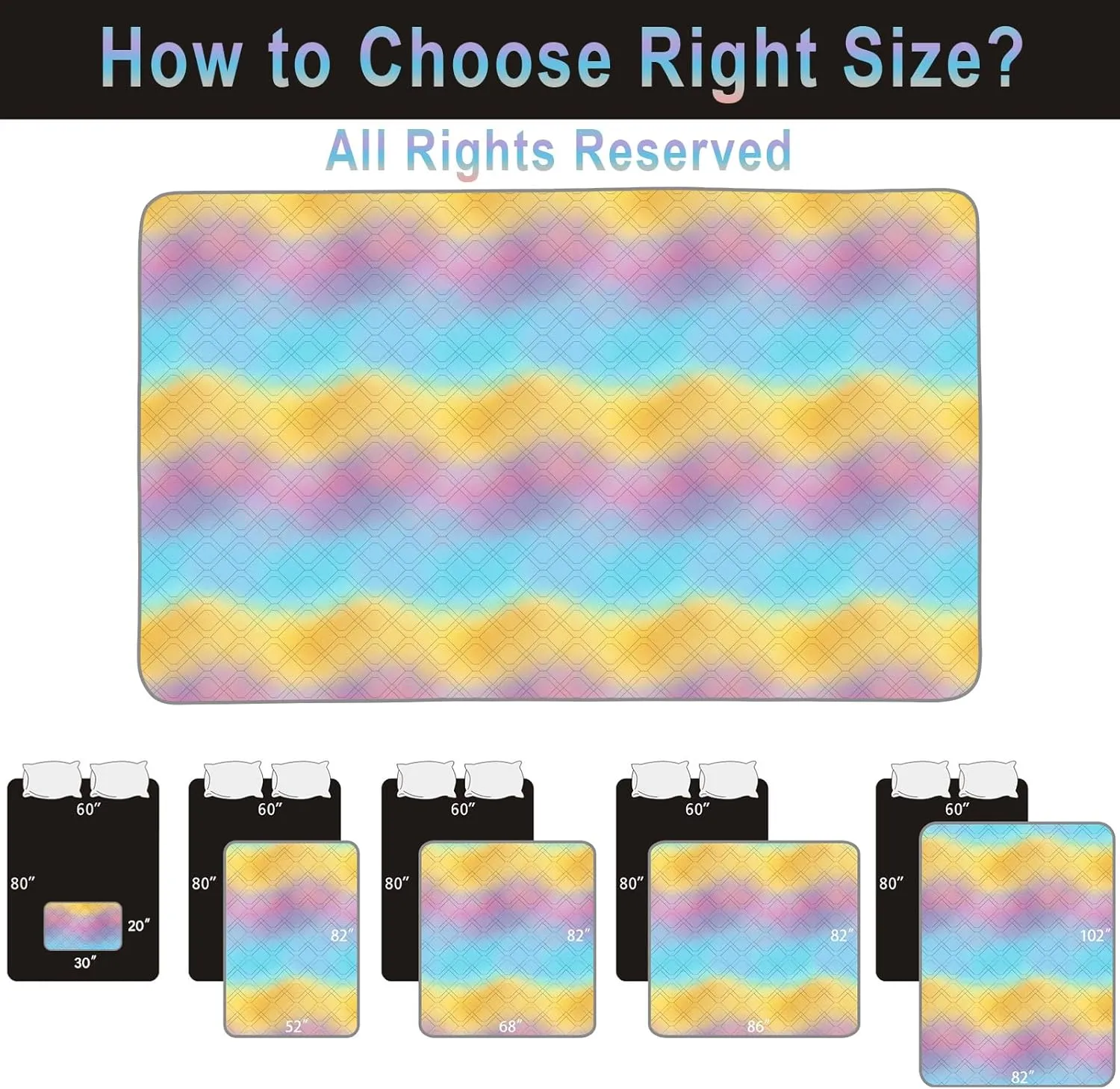 100% Waterproof Dog Bed Cover 52x82 inch Reversible Changing Pad Reusable Camping Mat for Kids/Pet/Dog/Cat Washable Geometric Embroidery Blanket Patchwork Rainbow Ombre Printed Gray