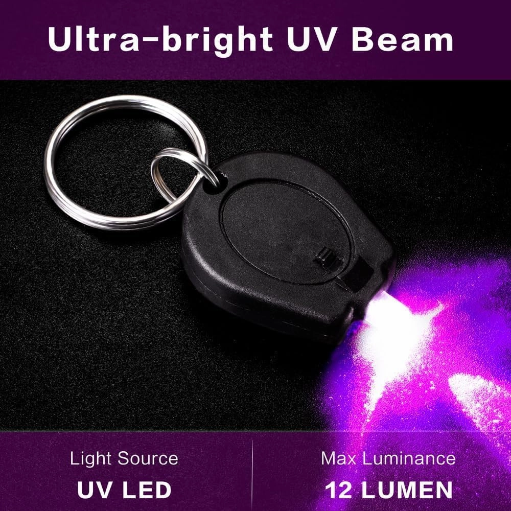 100 Pack Mini UV LED Keychain Flashlight, 395nm Ultraviolet Keychain Flashlight, UV Keychain Light Black Light for Detections-Black Shell