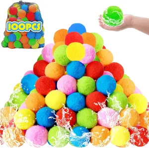 100PCS Water Soaker Balls Water Fight Splash Balls Bulk with Bag Soft Cotton Reusable Beach Balls Pool Water Toys