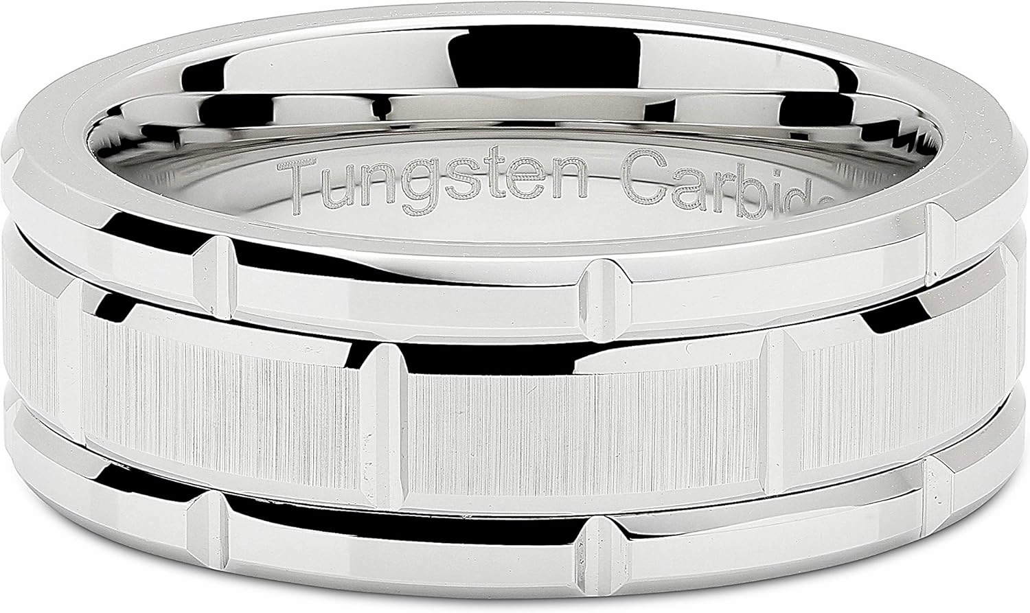 100S JEWELRY Tungsten Rings For Men Wedding Band White Gold Brick Pattern Rhodium Plated Size 6-16