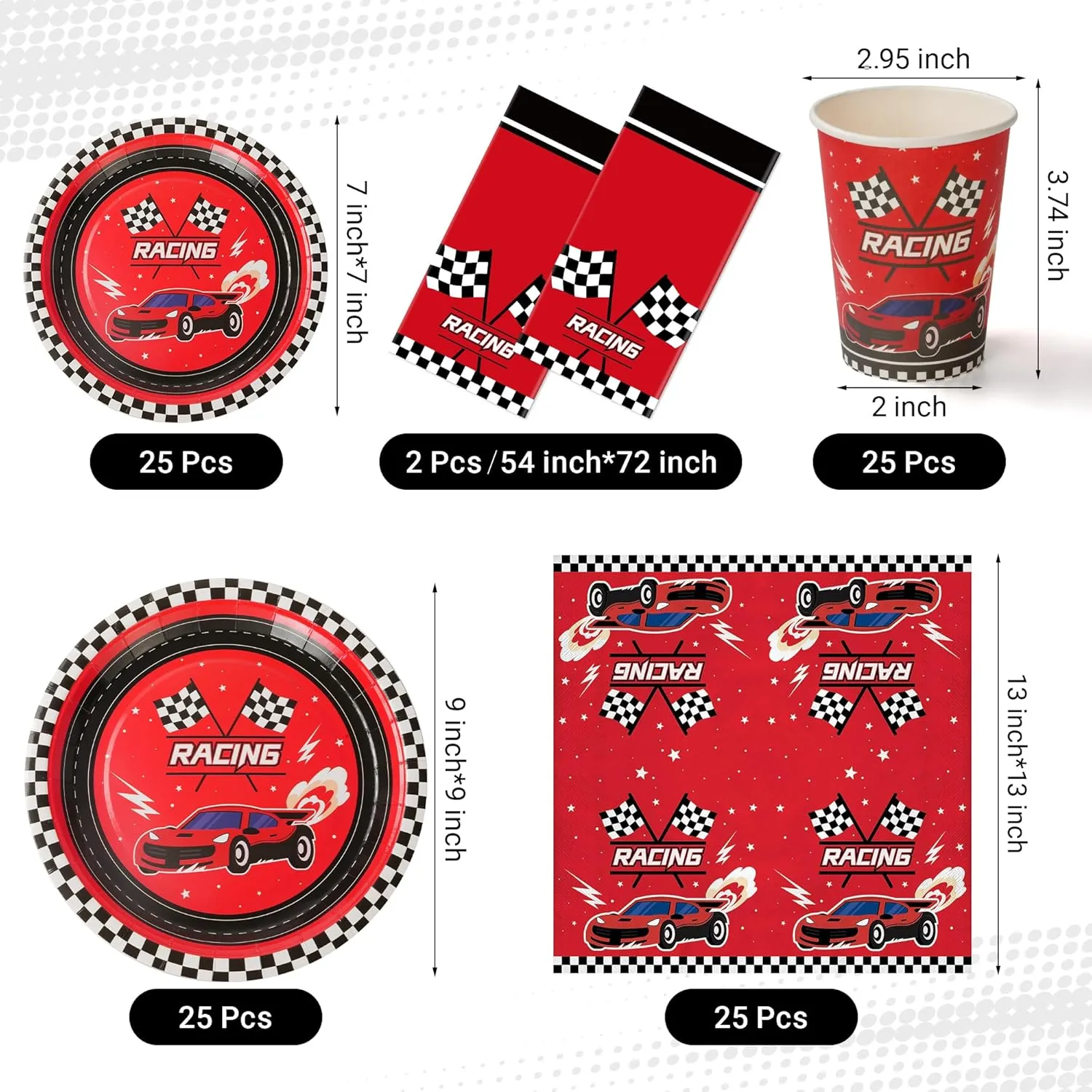 102 PCS Racing Car Tableware Sets,Race Car Birthday Party Supplies,Disposable Racing Car Tablecloths,Plates Cups Napkins,Car Themed Tableware Set for Boys Birthday,Kids Party,Race Car Party Decoration
