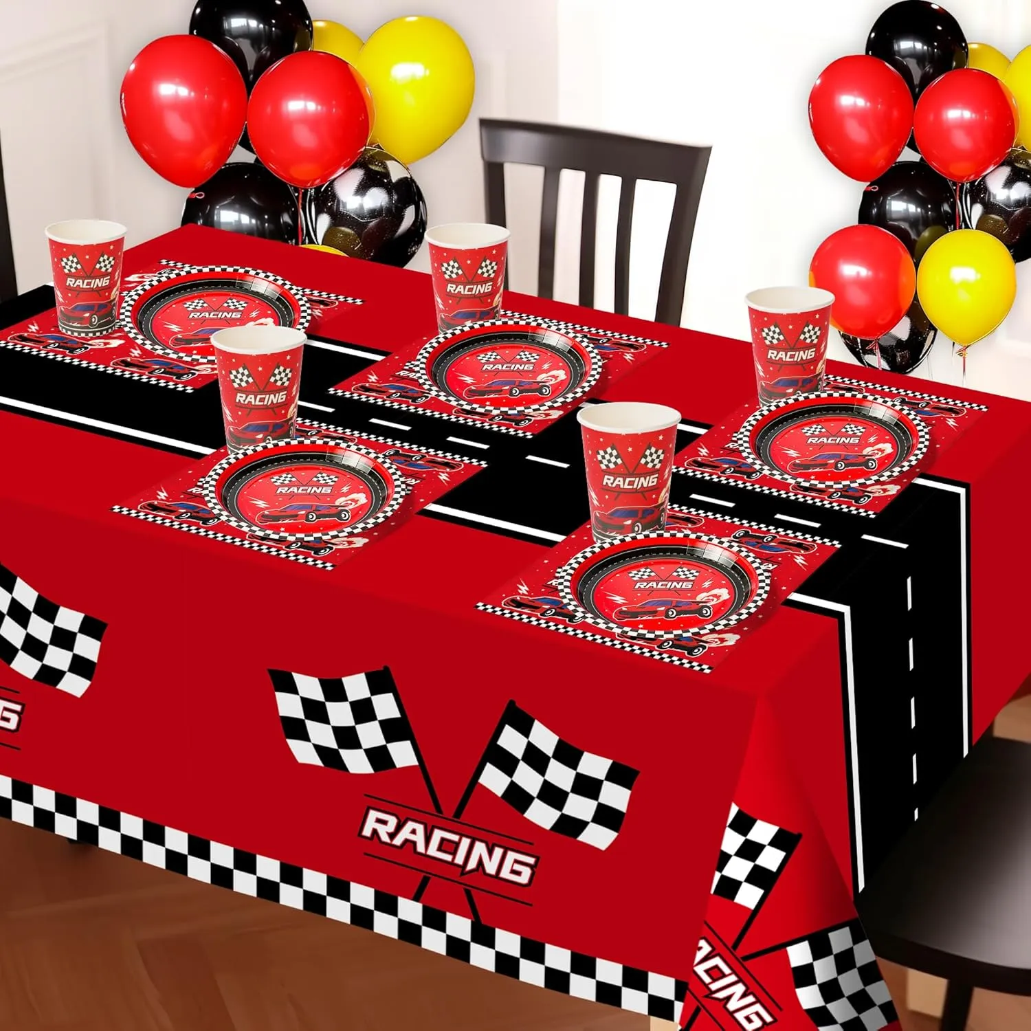102 PCS Racing Car Tableware Sets,Race Car Birthday Party Supplies,Disposable Racing Car Tablecloths,Plates Cups Napkins,Car Themed Tableware Set for Boys Birthday,Kids Party,Race Car Party Decoration