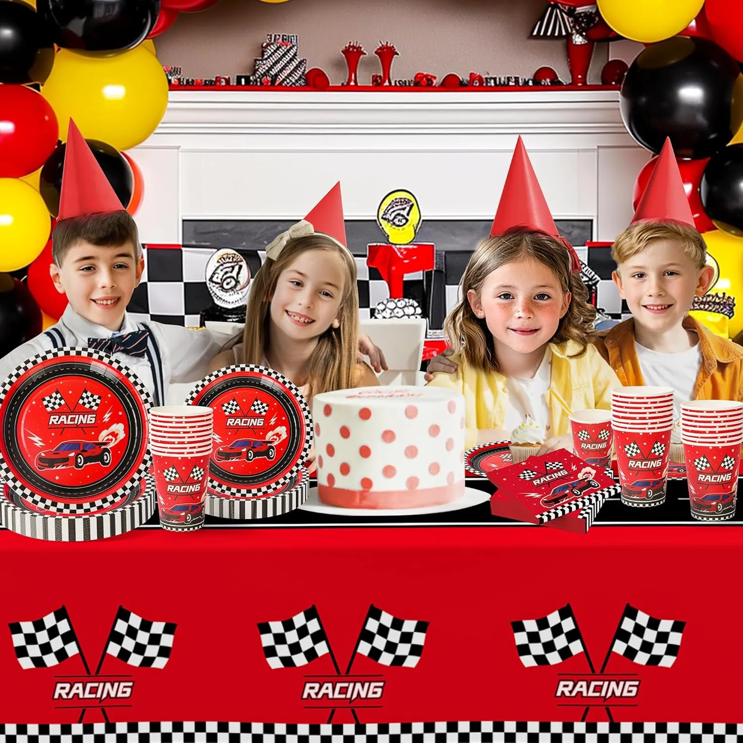 102 PCS Racing Car Tableware Sets,Race Car Birthday Party Supplies,Disposable Racing Car Tablecloths,Plates Cups Napkins,Car Themed Tableware Set for Boys Birthday,Kids Party,Race Car Party Decoration