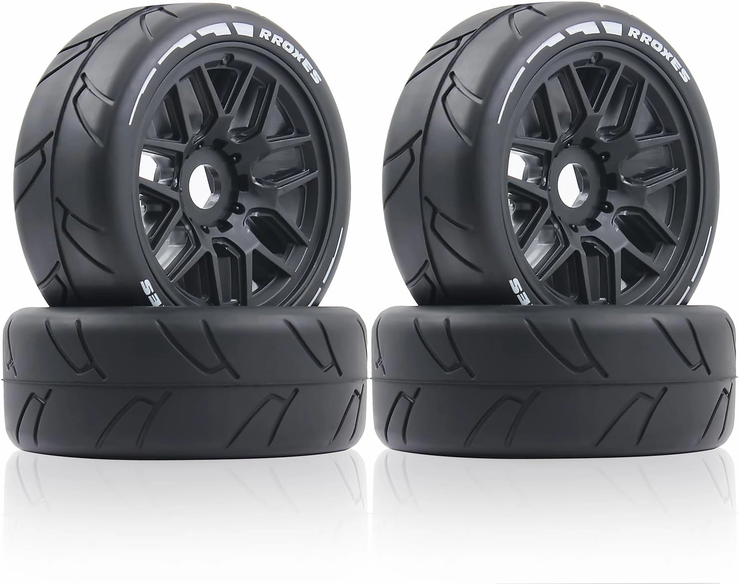 102mm 1/8 RC On-Road tire and Hard wheels Rim set 17mm Hex For 1/7 1/8 RC Rally Drift Car HPI VRX WR8 HSP Hobao Kyosho ARRMA Redcat Losi KM Citroen C3 Pegasus Mustang CNE Racing Car W88 (Black)