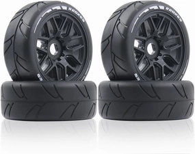 102mm 1/8 RC On-Road tire and Hard wheels Rim set 17mm Hex For 1/7 1/8 RC Rally Drift Car HPI VRX WR8 HSP Hobao Kyosho ARRMA Redcat Losi KM Citroen C3 Pegasus Mustang CNE Racing Car W88 (Black)