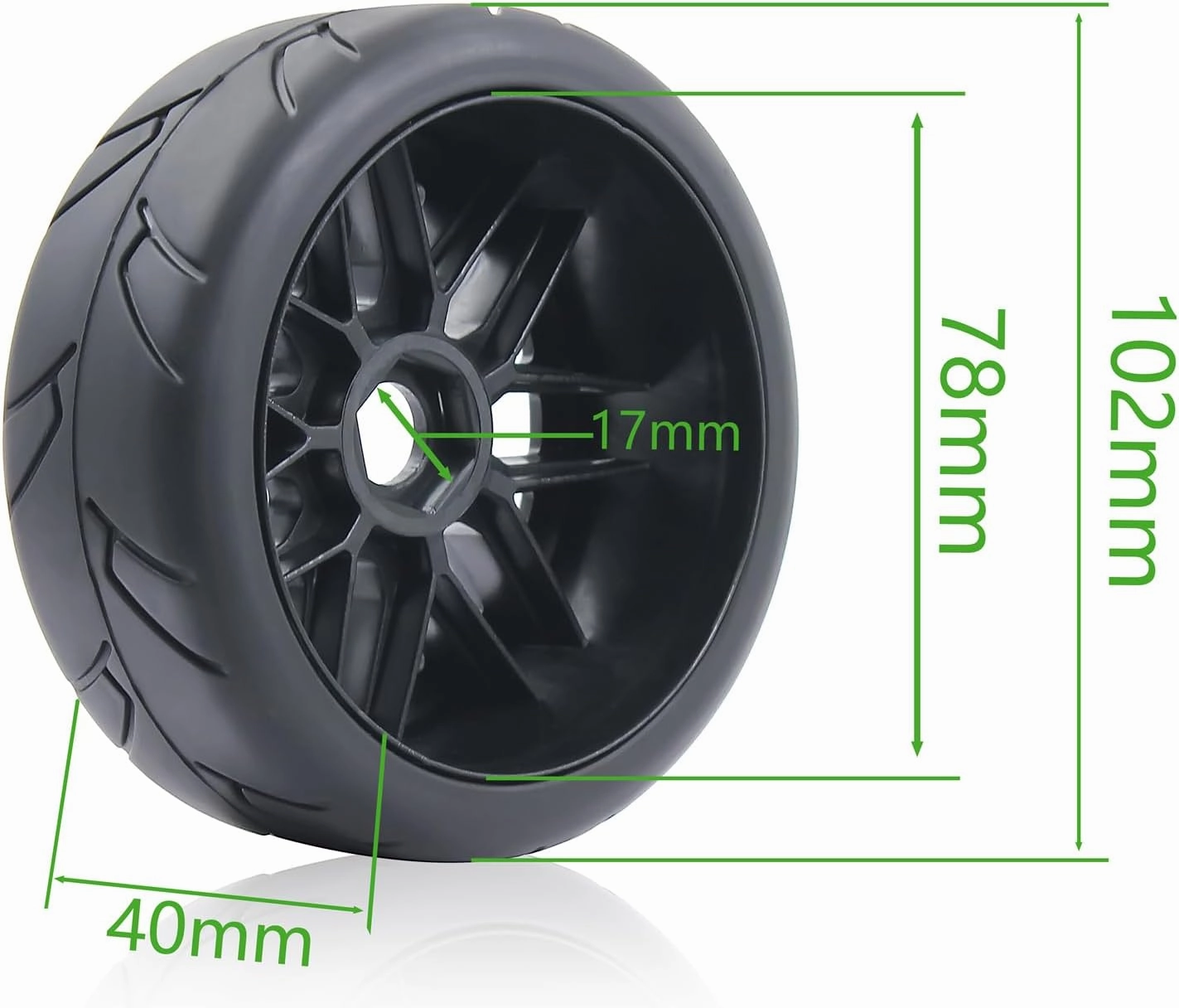 102mm 1/8 RC On-Road tire and Hard wheels Rim set 17mm Hex For 1/7 1/8 RC Rally Drift Car HPI VRX WR8 HSP Hobao Kyosho ARRMA Redcat Losi KM Citroen C3 Pegasus Mustang CNE Racing Car W88 (Black)