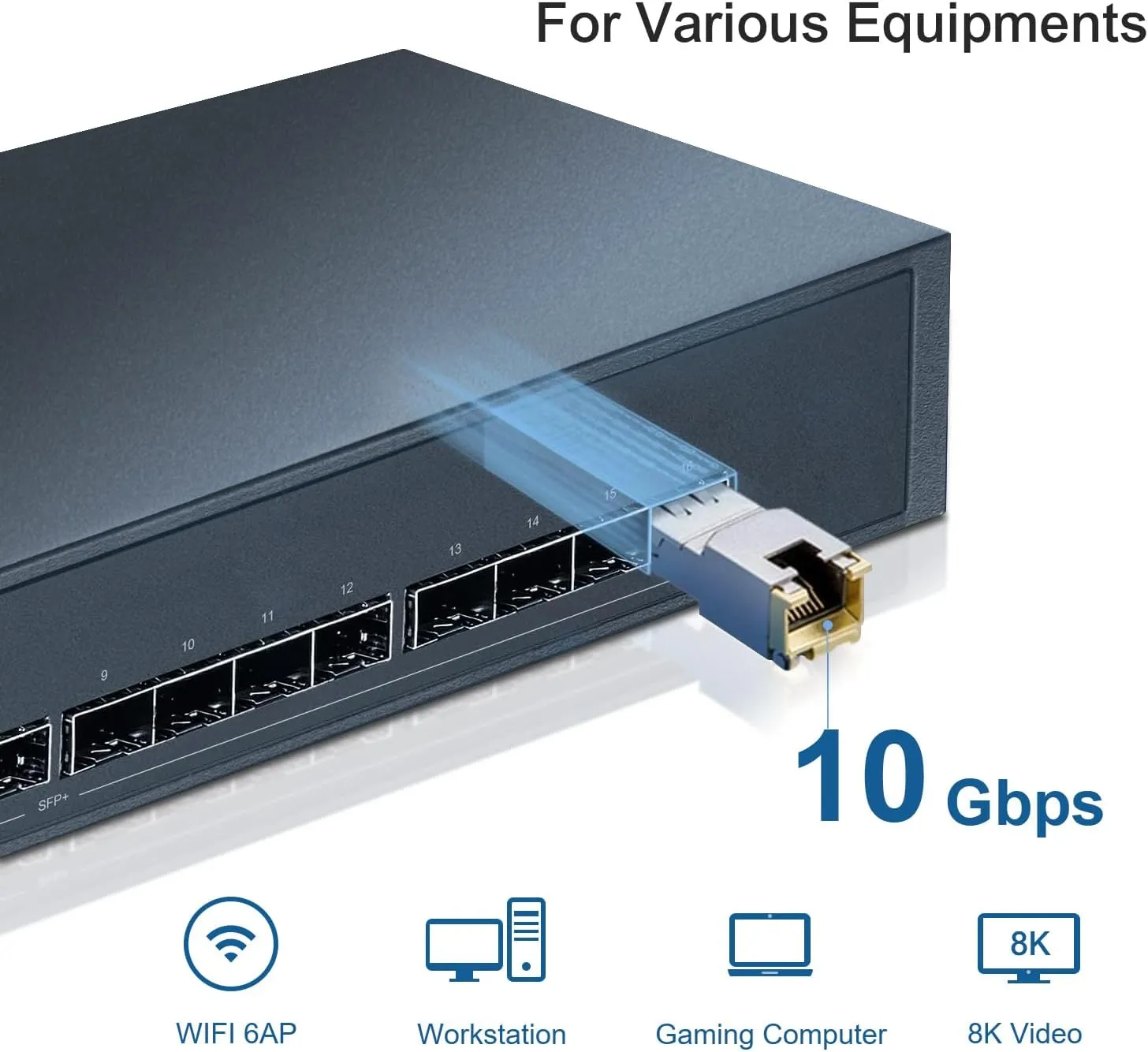10GBASE-T SFP  to RJ45 Transceiver, 10G Ethernet Copper Module, Optical SFP RJ 45 10Gb T Mini-GBIC Compatible with Cisco SFP-10G-T-S, Ubiquiti UF-RJ45-10G, Mikrotik, Supermicro, Fortinet, up to 30m