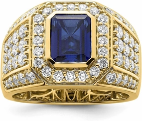 10K 14K 18K Solid Gold 1Carat Sapphire Ring for Men Vintage Lab Blue Sapphire Signet Wedding Engagement Men’s Rings Size 4-15