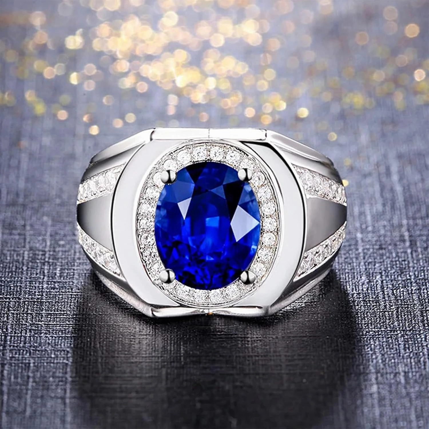 10K 14K 18K Solid White Gold Men Ring, 1.0ct Oval Cut Moissanite Engagement Rings Luxury Wedding Anniversary Jewelry Fathers Day for Men Daddy Husband Size 4-16