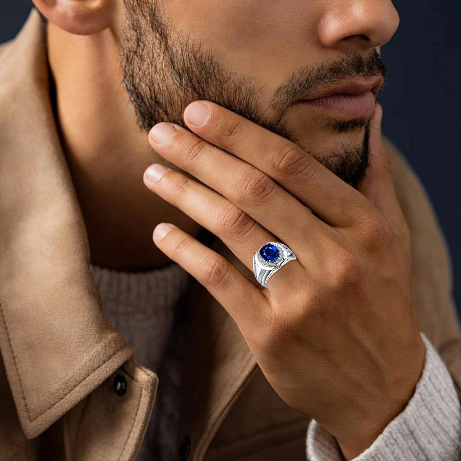 10K 14K 18K Solid White Gold Men Ring, 1.0ct Oval Cut Moissanite Engagement Rings Luxury Wedding Anniversary Jewelry Fathers Day for Men Daddy Husband Size 4-16