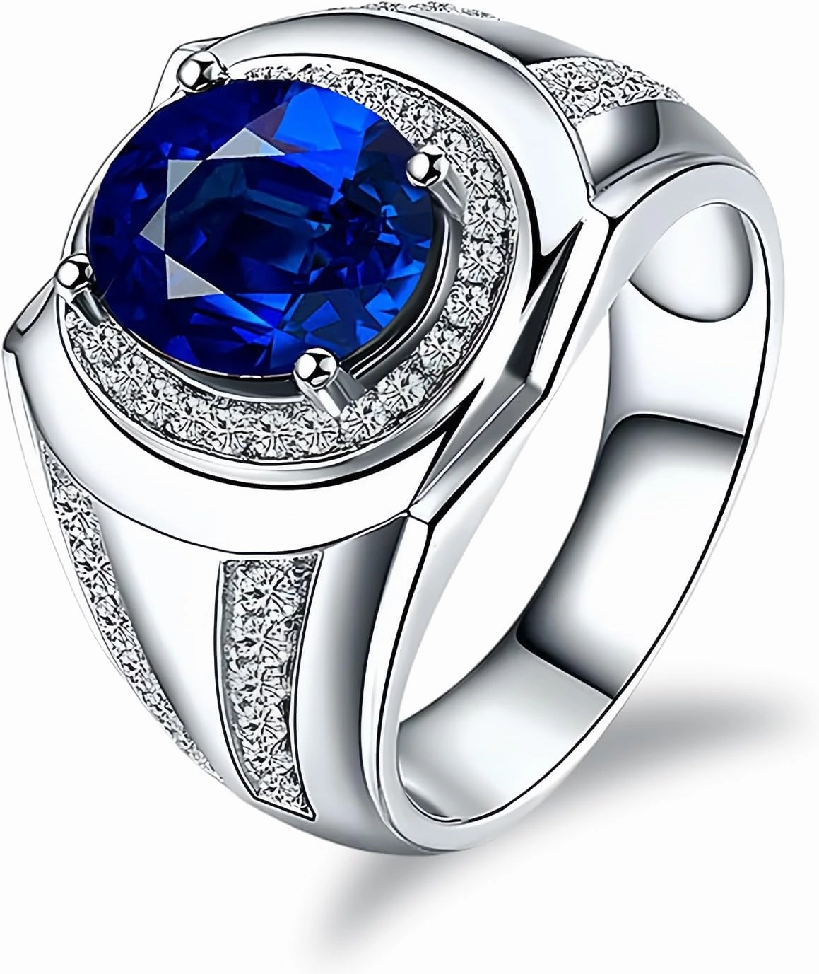 10K 14K 18K Solid White Gold Men Ring, 1.0ct Oval Cut Moissanite Engagement Rings Luxury Wedding Anniversary Jewelry Fathers Day for Men Daddy Husband Size 4-16