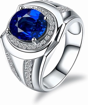 10K 14K 18K Solid White Gold Men Ring, 1.0ct Oval Cut Moissanite Engagement Rings Luxury Wedding Anniversary Jewelry Fathers Day for Men Daddy Husband Size 4-16