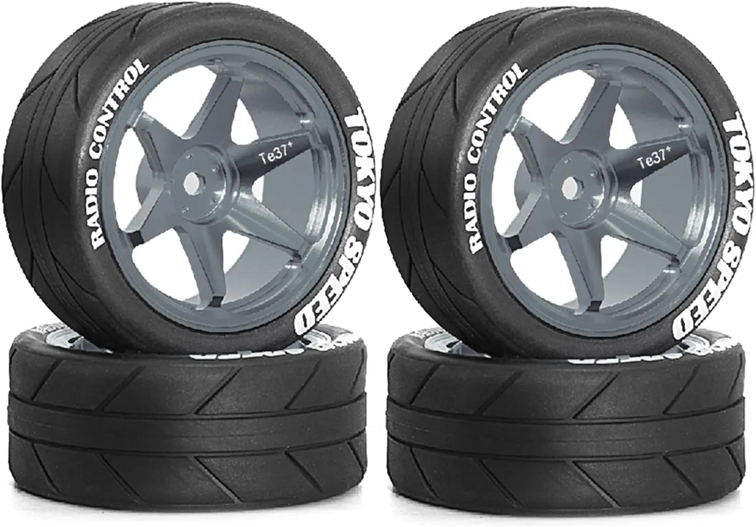 1/10 On Road Tires And Aluminum Wheels 12mm Hex RC Rally Racing Tyres OD 2.56" For Tamiya TT01 TT02 XV01 TA06 A959 PTG2 HPI KYOSHO PTG2 Traxxas 1:10 Street Touring Drift Car 4PCS (Titanium)