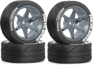 1/10 On Road Tires And Aluminum Wheels 12mm Hex RC Rally Racing Tyres OD 2.56" For Tamiya TT01 TT02 XV01 TA06 A959 PTG2 HPI KYOSHO PTG2 Traxxas 1:10 Street Touring Drift Car 4PCS (Titanium)