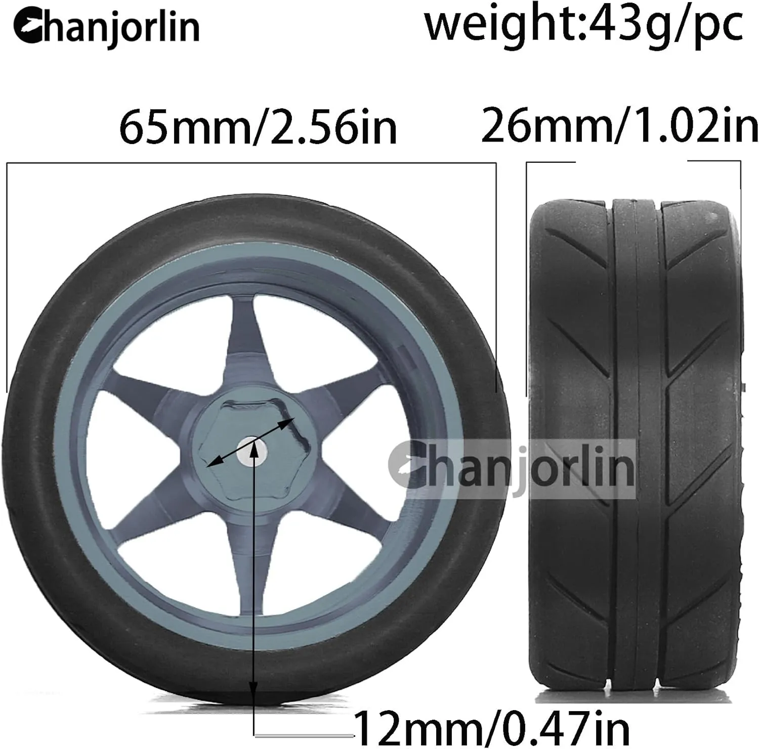 1/10 On Road Tires And Aluminum Wheels 12mm Hex RC Rally Racing Tyres OD 2.56" For Tamiya TT01 TT02 XV01 TA06 A959 PTG2 HPI KYOSHO PTG2 Traxxas 1:10 Street Touring Drift Car 4PCS (Titanium)