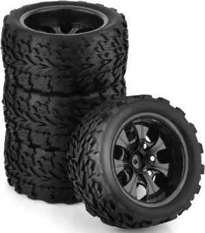 1/10 RC Monster Truck Tires and Hard Plastic Wheels 12mm Hex Off Road Truck Tyres for 1:10 Scale Short Course Truck Car Traxxas X-Maxx E-Revo Summit Kyosho 144001 HSP 94188 94111 4PCS (Black)