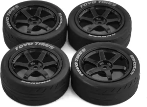 1/10 RC On Road Tires OD 68mm and Aluminum Street Wheels 12mm Hex Touring Tyres for 1:10 Rally Racing Drift Car Tamiya TT01 TT02 XV01 HPI KYOSHO HSP PTG2 Traxxas TA06 A959 PTG2 4PCS (Black)