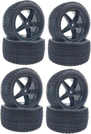 1/10 Scale RC Monster Truck Tire Wheel Set for Henglong 94107/94166/94106, High Speed Rubber Tires Wheel Rims for HPI HSP 1:10 RC Crawler Racing Car Spare - Black