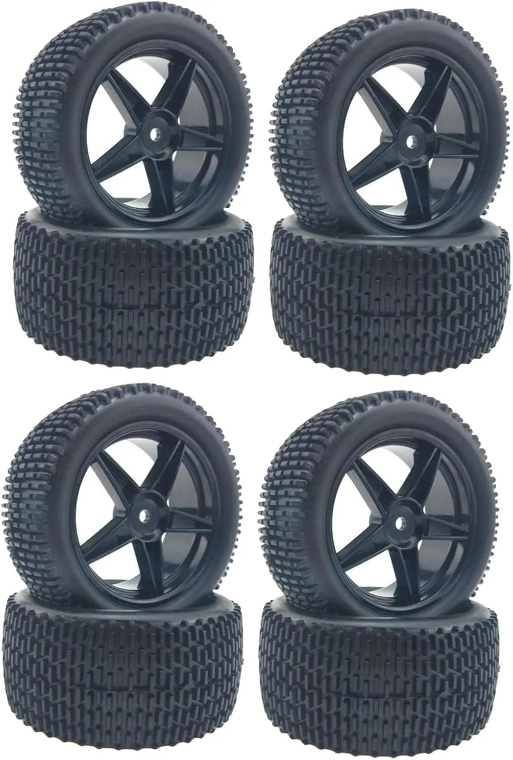 1/10 Scale RC Monster Truck Tire Wheel Set for Henglong 94107/94166/94106, High Speed Rubber Tires Wheel Rims for HPI HSP 1:10 RC Crawler Racing Car Spare - Black