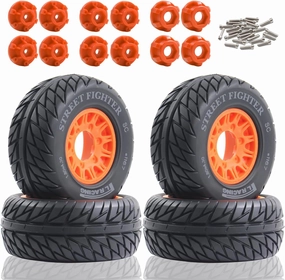 112mm 1/8 1/10 RC Short Course Truck Wheels and Tires Set 12/14/17mm Hex for 1/10 RC Off-Road Car Traxxas TRX4 Slash Arrma Losi Tenacity Redcat Hpi HSP RC Scale Racing Car and refit Use W20 (Orange)