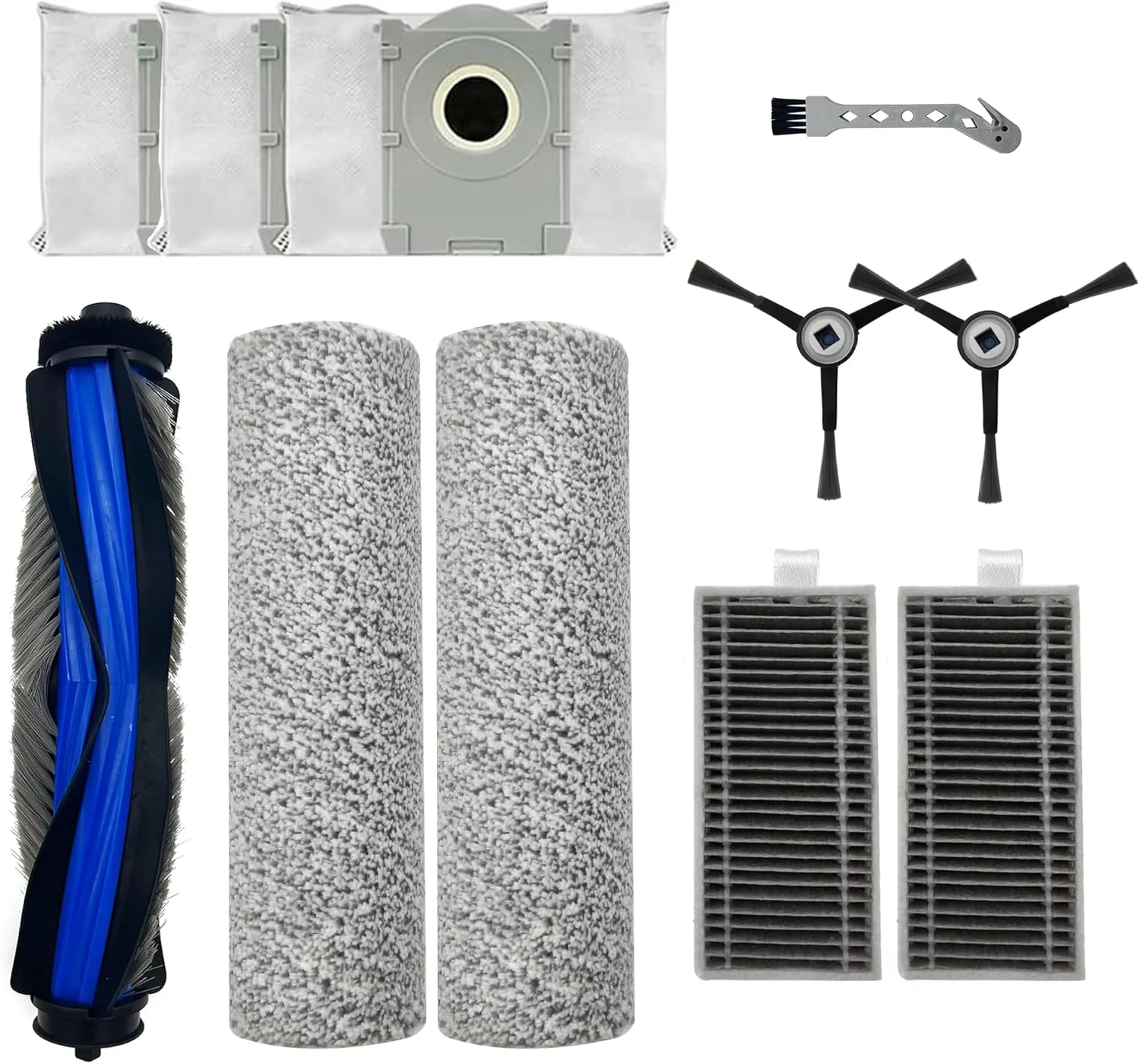 11Pcs Replacement Part for Yeedi S14 Plus/Ecovacs X8 PRO OMNI/Ecovacs X8 PRO Plus,1Rubber Main Brush,2Mop Drum, 3Dust Bag,2Filters,2Side Brush