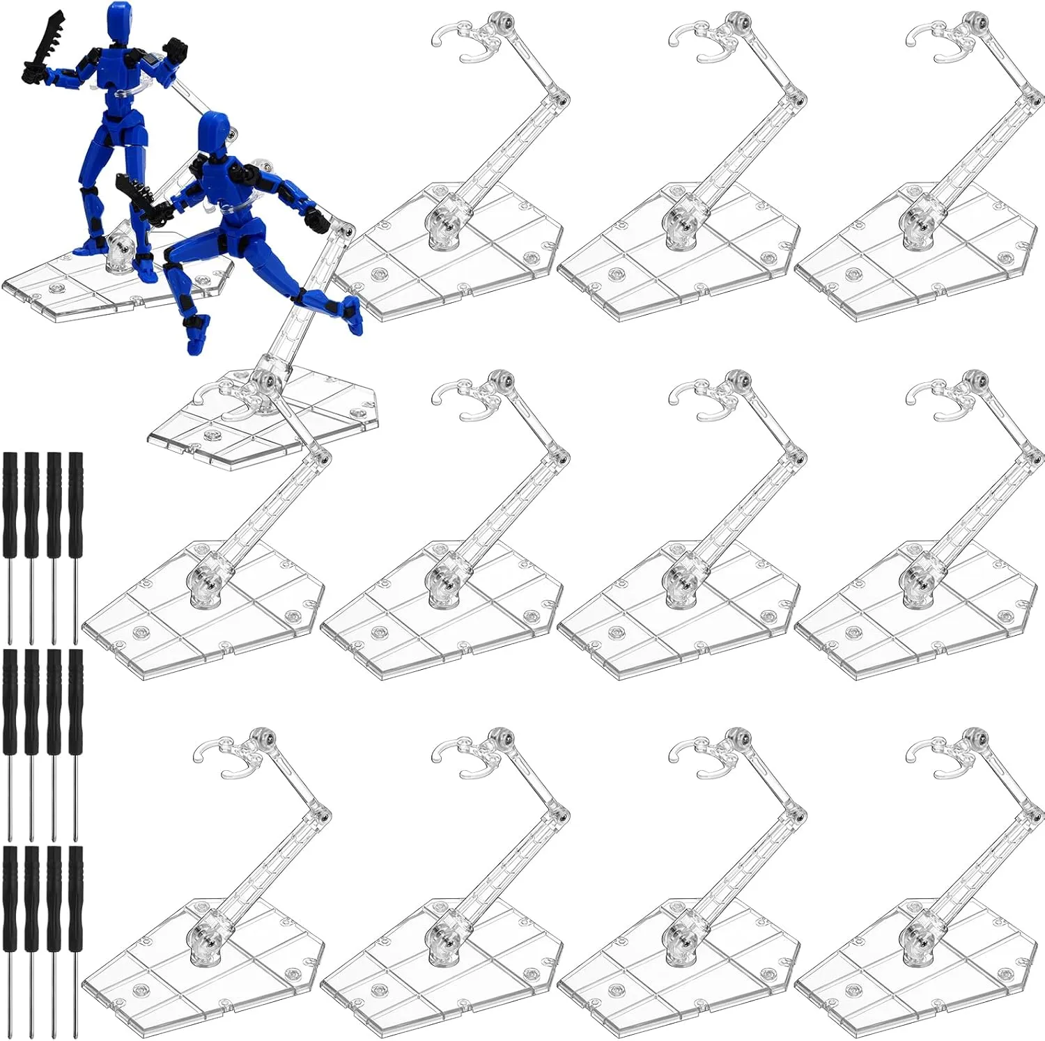 12 Pack Action Figure Stand Model Support Stand Clear Assembly Doll Accessories Action Figure Display Holder Base with Screwdriver Compatible with Gundam Hg/rg 1/144 (Geometry)