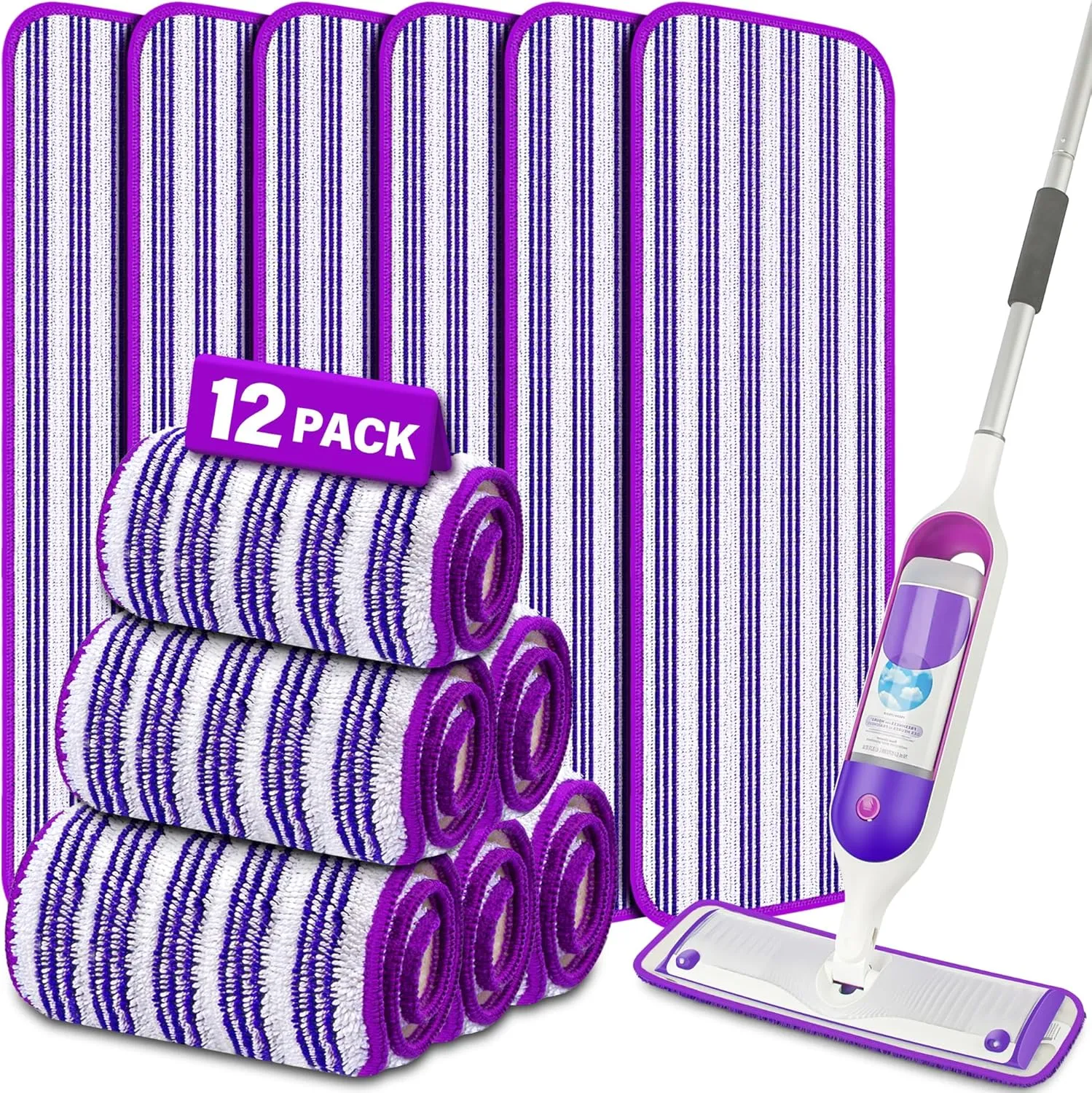 12 Pack Reusable Mop Pads Compatible with Swiffer PowerMop, Microfiber Pads Refills Machine Washable Up to 100 Times Wet Dry Use Suitable for All Floor Types