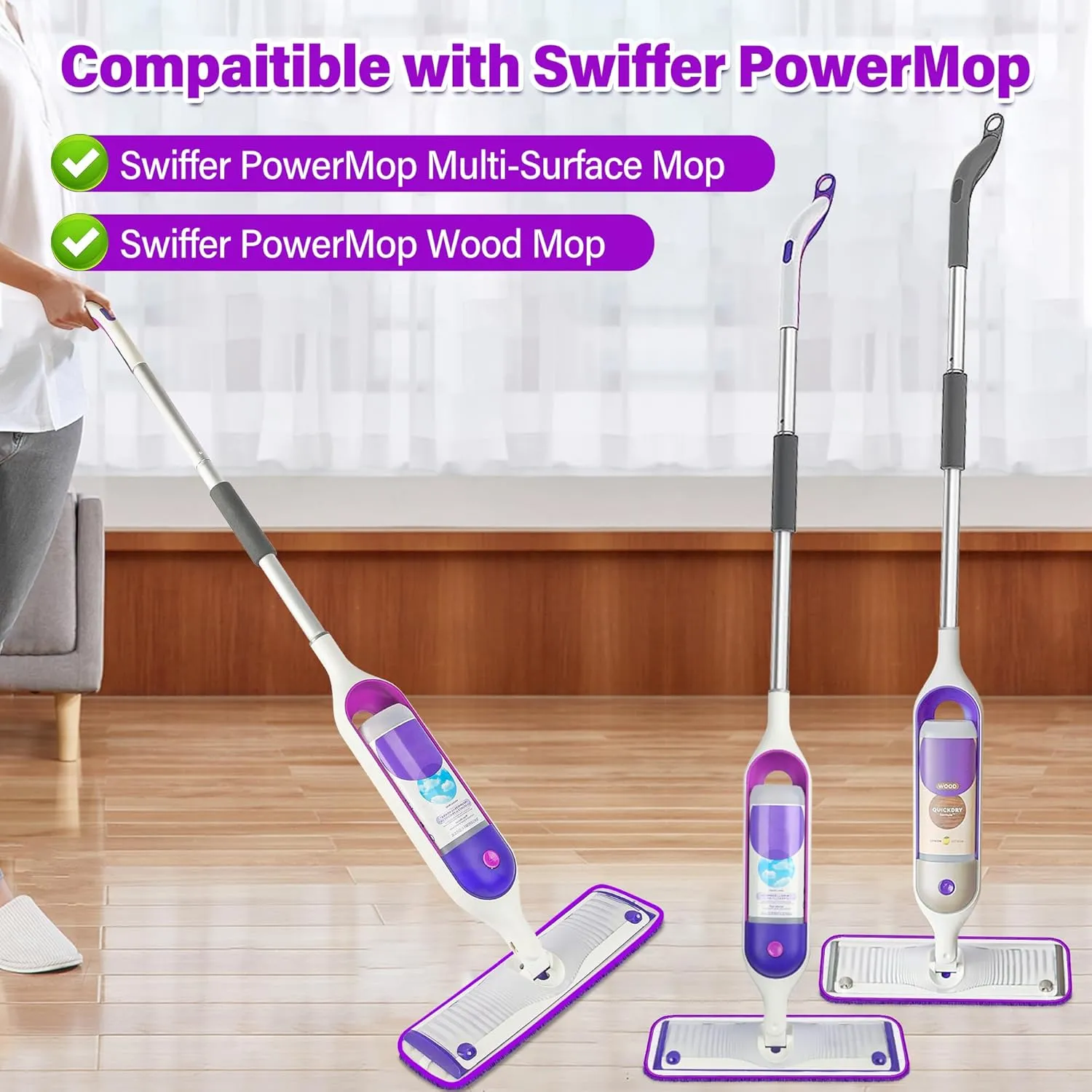12 Pack Reusable Mop Pads Compatible with Swiffer PowerMop, Microfiber Pads Refills Machine Washable Up to 100 Times Wet Dry Use Suitable for All Floor Types