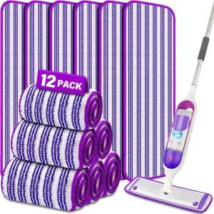 12 Pack Reusable Mop Pads Compatible with Swiffer PowerMop, Microfiber Pads Refills Machine Washable Up to 100 Times Wet Dry Use Suitable for All Floor Types