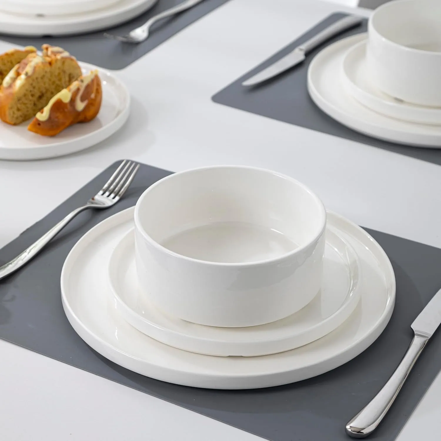 12 Pieces Porcelain Dinnerware Set for 4, Chip and Scratch Resistant Ceramic Plates and Bowls Set, Dishwasher & Microwave Safe Dingware Dishes Set,White