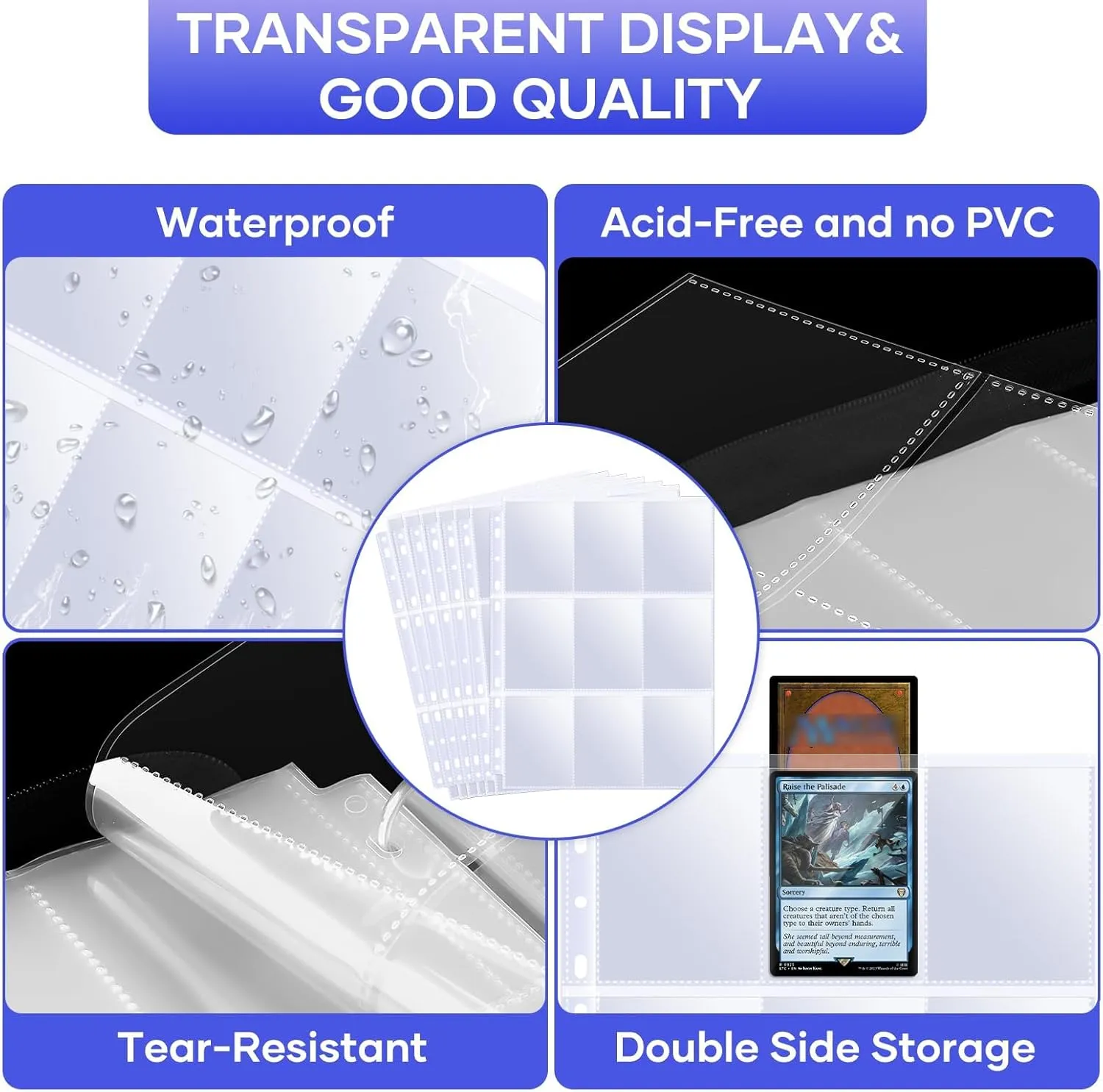 120 Pack 9 Pocket Double Side Card Sleeves Binder Sheets Holds 2160 Cards,Trading Card Binder Sleeves for 3 Ring Binder, Card Sleeve Pages fit for Baseball, Football, Business, Cards