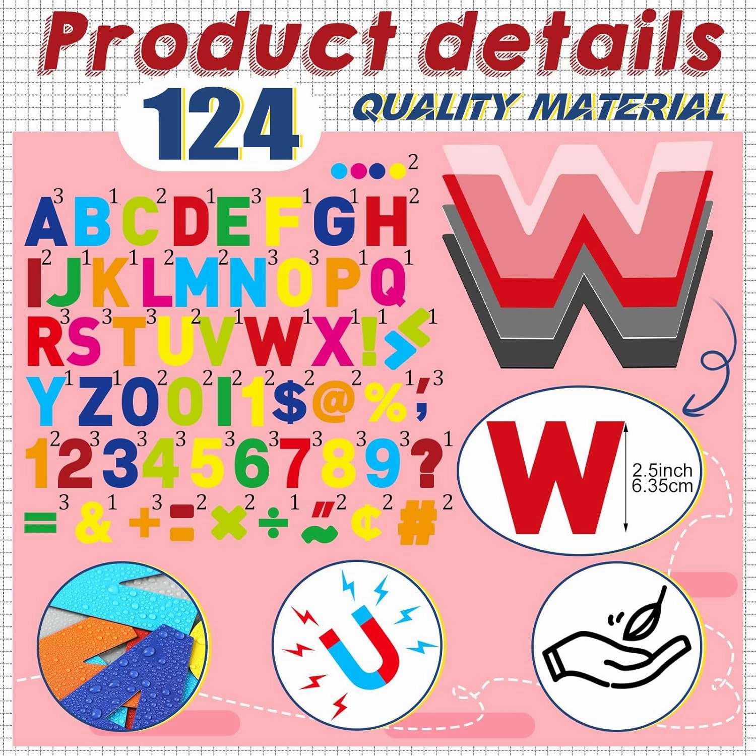 124 Pcs Classic Magnetic Letters Numbers for Classroom 2.5 Inch Magnetic Alphabet Letters Whiteboard Fridge ABC for Boys Girls Educational Preschool Home Learning(Multicolor)