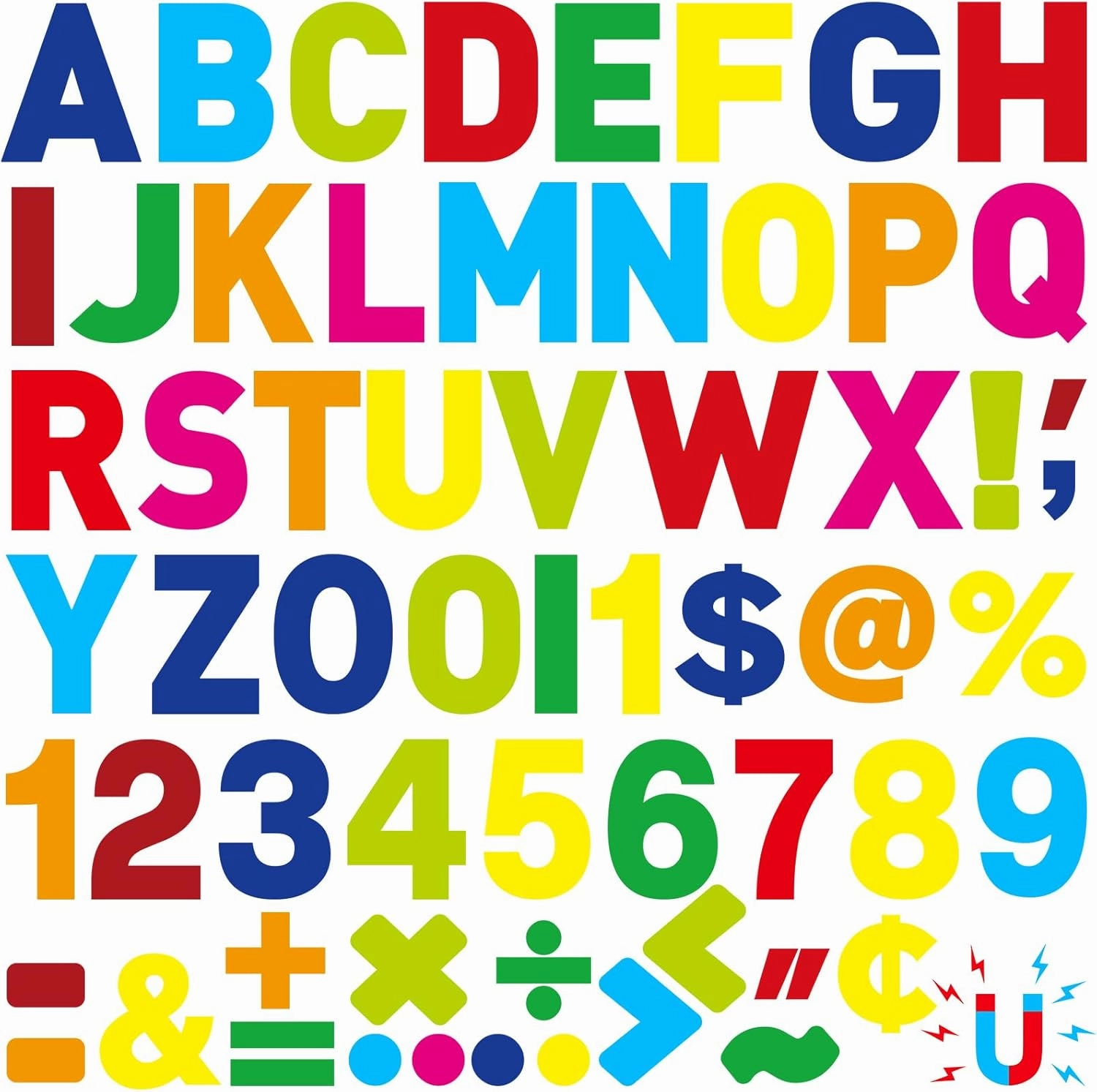 124 Pcs Classic Magnetic Letters Numbers for Classroom 2.5 Inch Magnetic Alphabet Letters Whiteboard Fridge ABC for Boys Girls Educational Preschool Home Learning(Multicolor)