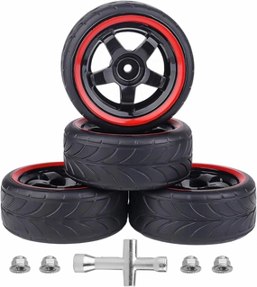 12mm Hex Wheels & Rubber Tires OD 2.52" Pre-Glued for Traxxas 4 Tec 2.0 1/18 Latrax Teton Tamiya TT02 Redcat Lightning EPX HSP Flying Fish Kyosho HPI MST RC 1/10 On-Road Drift Car (Type 1)