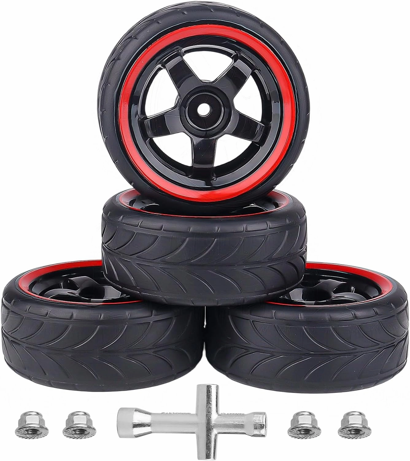 12mm Hex Wheels & Rubber Tires OD 2.52" Pre-Glued for Traxxas 4 Tec 2.0 1/18 Latrax Teton Tamiya TT02 Redcat Lightning EPX HSP Flying Fish Kyosho HPI MST RC 1/10 On-Road Drift Car (Type 1)