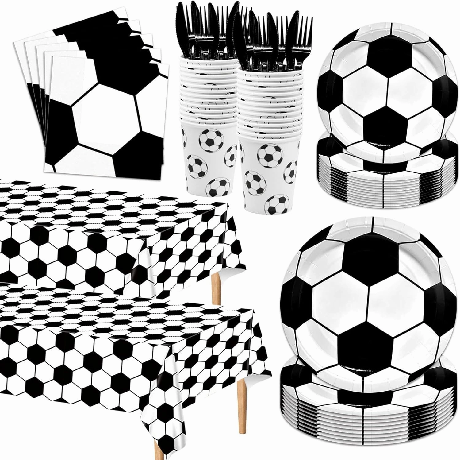 146PCS Soccer Party Tableware Set Soccer Plates and Napkins Party Supplies Soccer Birthday Party Decorations Soccer Party Favor Soccer Tablecloth Plates Napkins Cups Forks Knives Serve 24