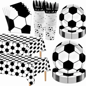 146PCS Soccer Party Tableware Set Soccer Plates and Napkins Party Supplies Soccer Birthday Party Decorations Soccer Party Favor Soccer Tablecloth Plates Napkins Cups Forks Knives Serve 24