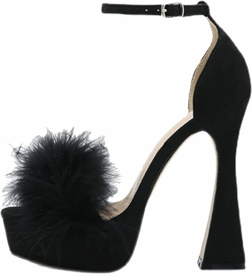 14CM/5.51IN Women's Classic Feather Ankle Strap Heels Peep Toe Buckle Straps High Heels One Word Belt Sandals Court Shoes Pole Dancer Stripper Party Dress Evening
