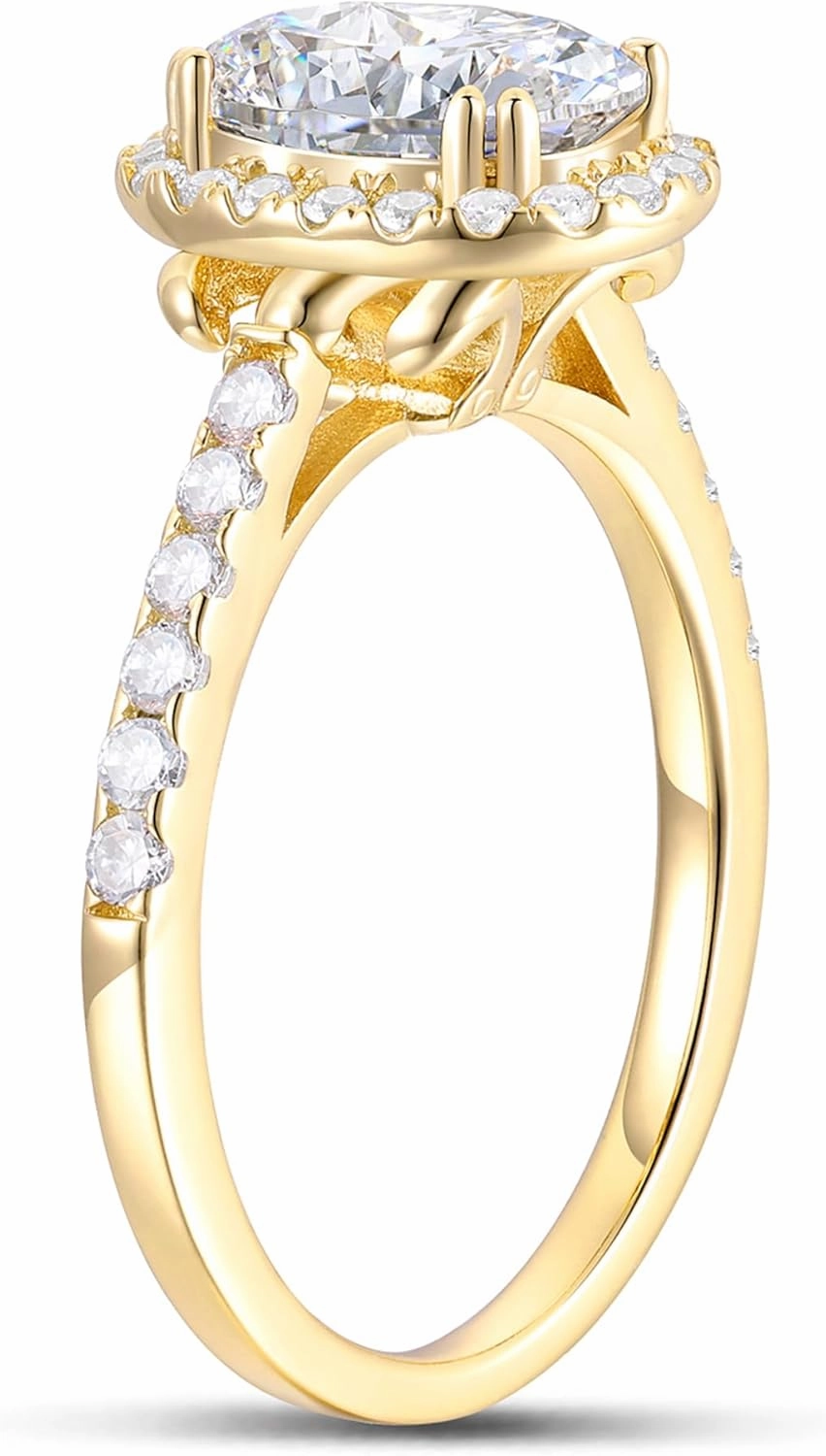 14K Moissanite Engagement Rings, 1.5ct Oval Cut Moissanite Ring, 14K Solid Gold Engagement Rings, 14K Halo Moissanite Rings for Women