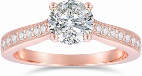 14K Moissanite Engagement Rings, 1ct Round Cut D Color Moissanite Ring, 14K Solitaire Engagement Rings for Women