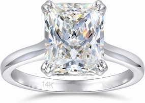 14K White Gold Engagement Ring, 4 Carat Radiant Cut Engagement Rings, Solid 14k White Gold Moissanite Ring for Women
