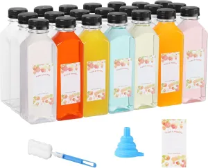 16 Oz 21 Pcs Juice Bottles with Lids Empty Plastic Drinking Bottle Reusable Containers with Caps Suitable for Water Juice Tea Milk and Other Homemade Beverages,Clear