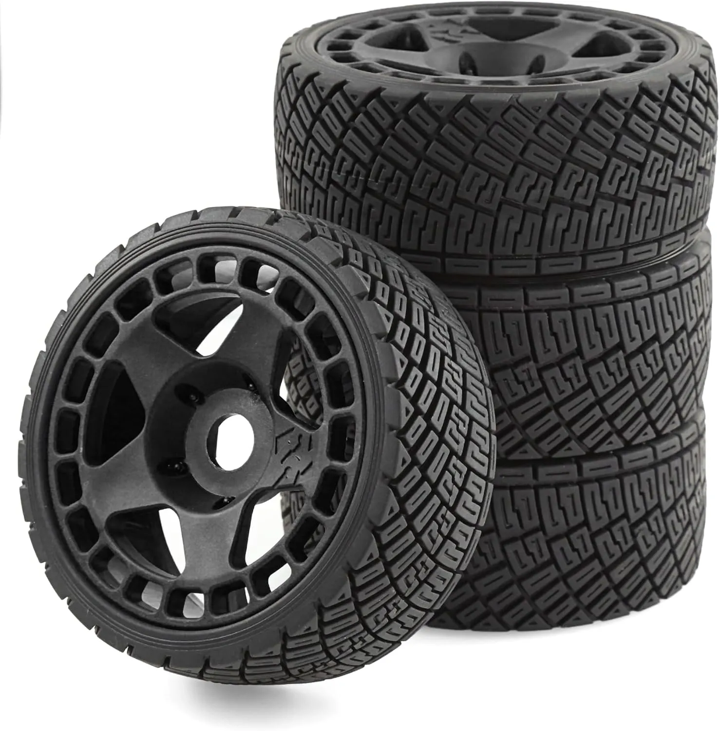 1/8 1/7 RC On Road Tires and Hard Plastic Rally Racing Wheels 17mm Hex Touring Tyres OD 3.94'' for 1:8 1:7 Street Drift Car ARRMA Losi Kyosho GT2 W10 Tamiya HPI WR8 HSP 4PCS (Black)