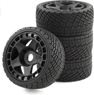 1/8 1/7 RC On Road Tires and Hard Plastic Rally Racing Wheels 17mm Hex Touring Tyres OD 3.94'' for 1:8 1:7 Street Drift Car ARRMA Losi Kyosho GT2 W10 Tamiya HPI WR8 HSP 4PCS (Black)