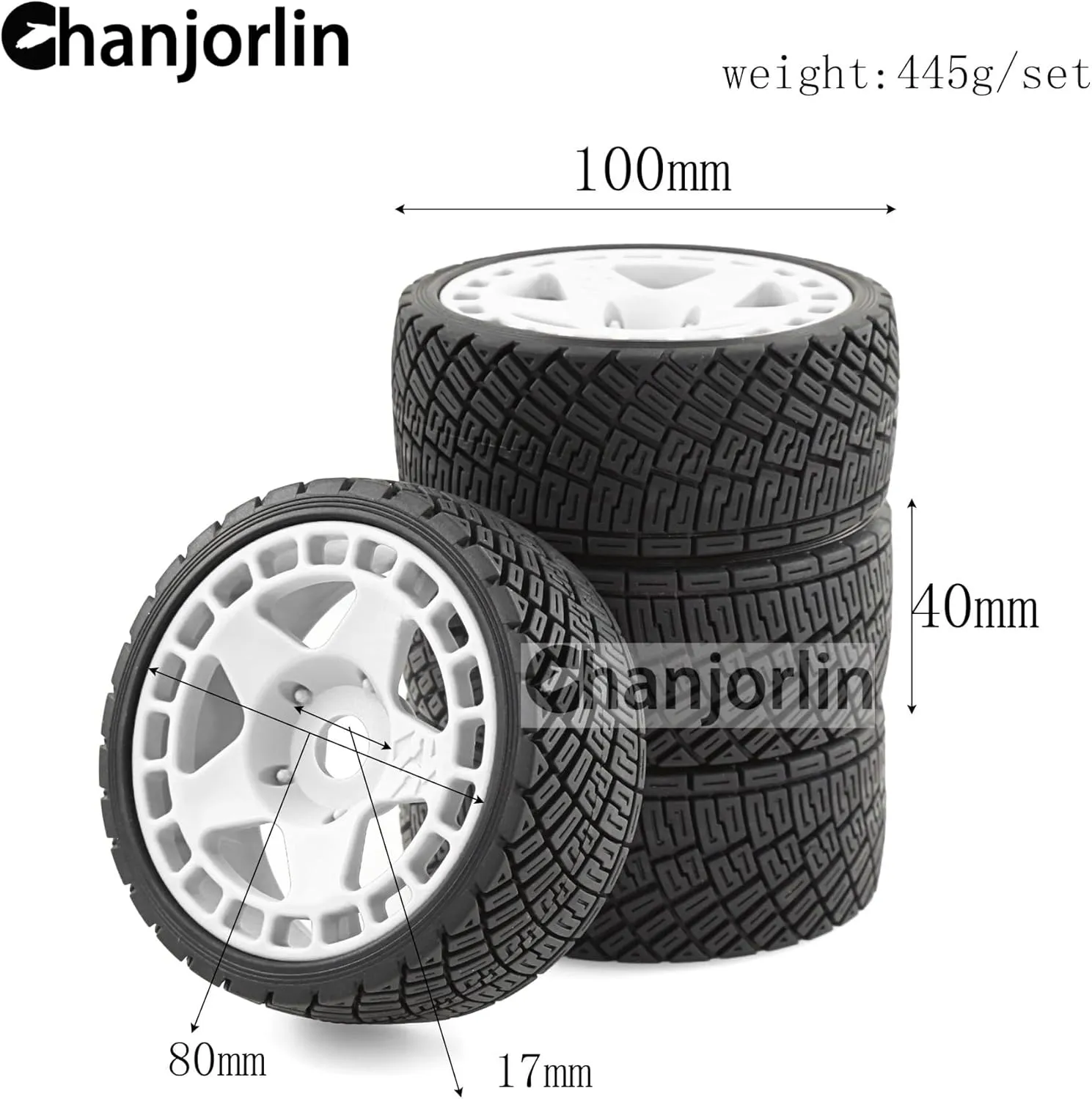 1/8 1/7 RC On Road Tires and Hard Plastic Rally Racing Wheels 17mm Hex Touring Tyres OD 3.94'' for 1:8 1:7 Street Drift Car ARRMA Losi Kyosho GT2 W10 Tamiya HPI WR8 HSP 4PCS (Black)