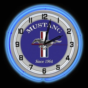 19" Ford Mustang Since 1964 Sign Blue Double Neon Clock Shelby Roush Saleen