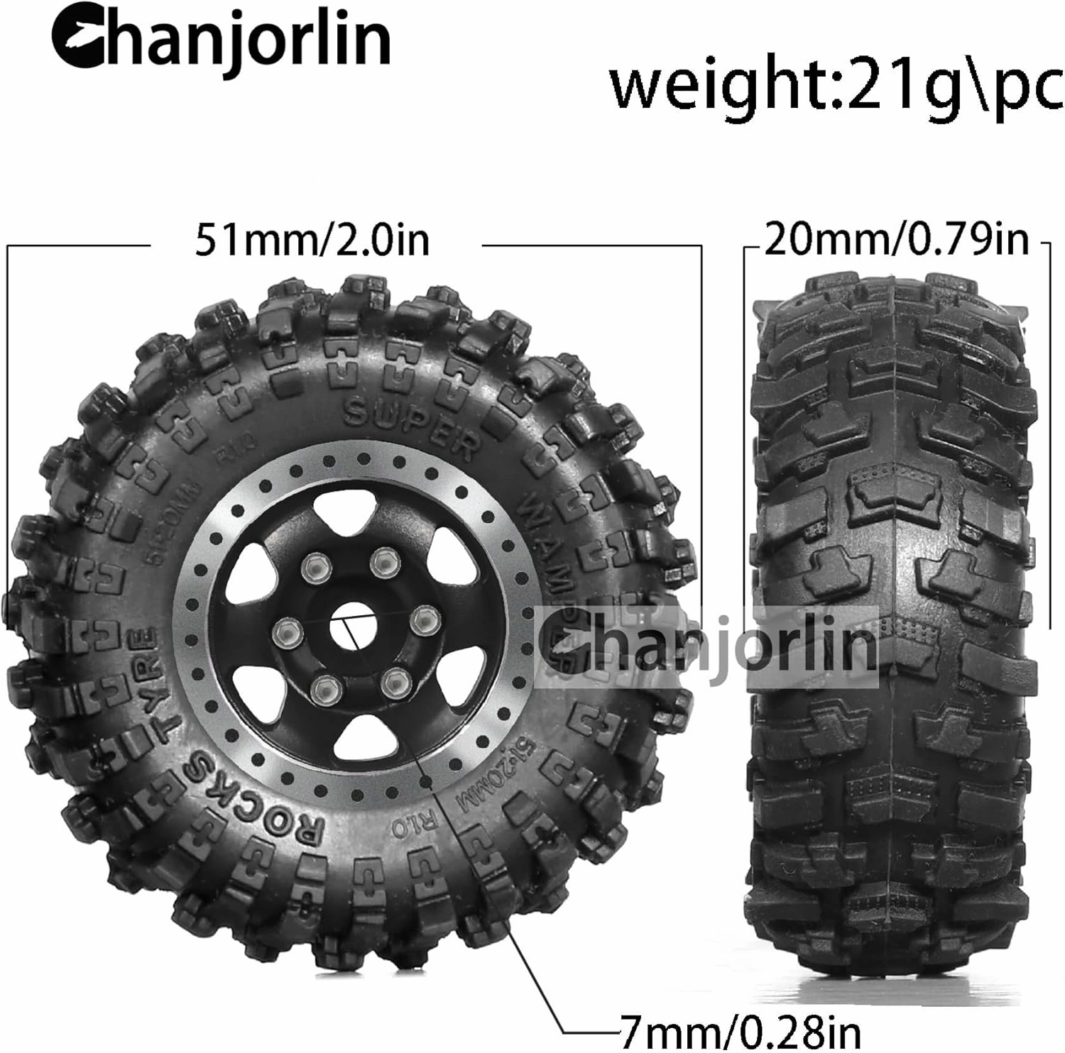 1.0 RC Tires and Beadlock Wheels Rims Offset -2.5mm 1/24 1/18 Super Soft Sticky Mud Slingers Tyres for 1:24 1:18 Rock Crawler Car Axial SCX24 FMS AX24 FCX18 FCX24 TRX4M 4Pcs (Black)